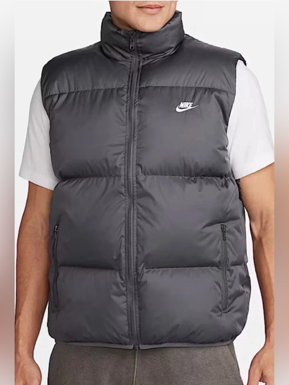 Nike Sportswear Club Therma-FIT Gray Puffer Down Vest Mens Medium B2977-068 Sz M